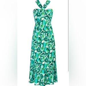 Criss Cross Halterneck Sleeveless Summer Floral Print Flowy A Line Maxi Dress